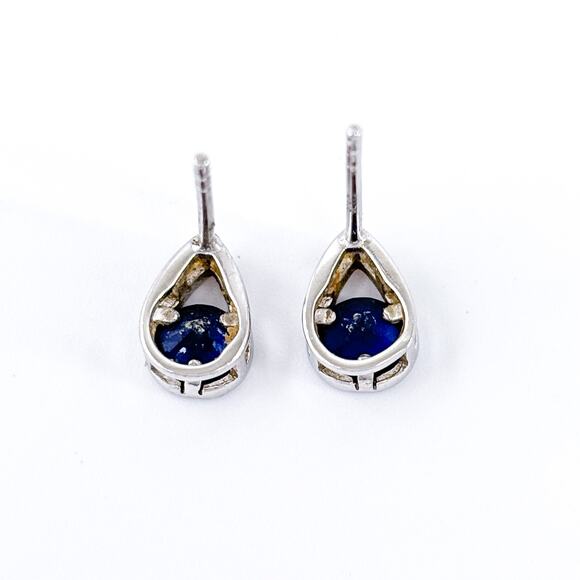 Blue Cubic Zirconia Teardrop Stud Earrings | Vintage Sterling Silver 925 - Picture 5 of 9